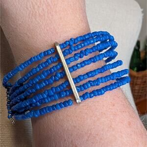 Blue Multi-Strand Seed Bead Cuff Bracelet | Boho Stack Look